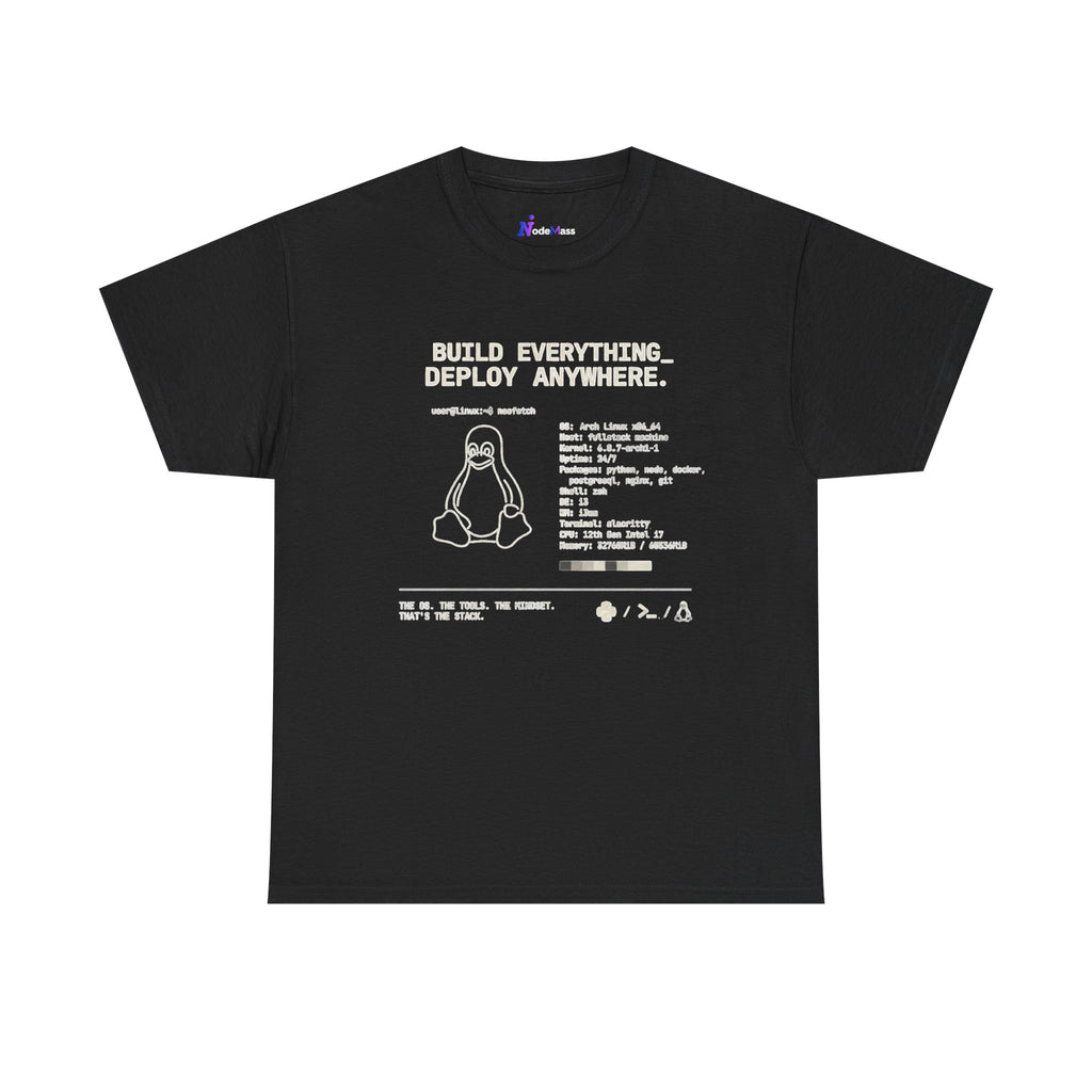 Linux Mountain Tee — Build Everything, Deploy Anywhere Tech T-Shirt