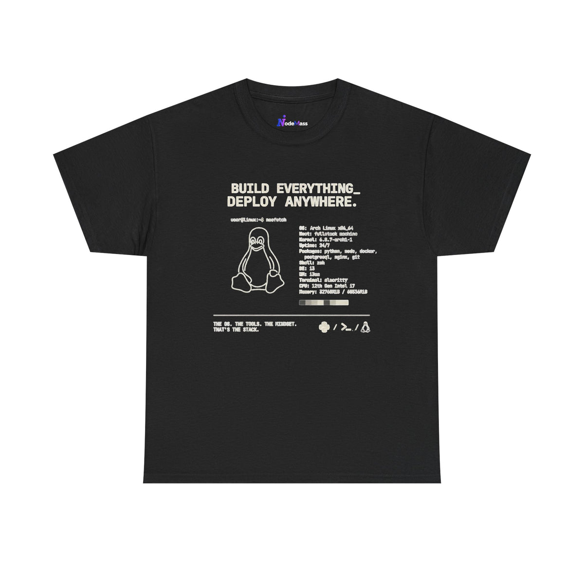 Linux Mountain Tee — Build Everything, Deploy Anywhere Tech T-Shirt