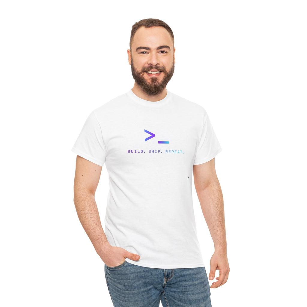 Developer Tee — “Build. Ship. Repeat.” / “Code Create Impact” White Tech T‑Shirt