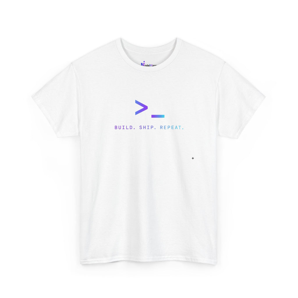 Developer Tee — “Build. Ship. Repeat.” / “Code Create Impact” White Tech T‑Shirt