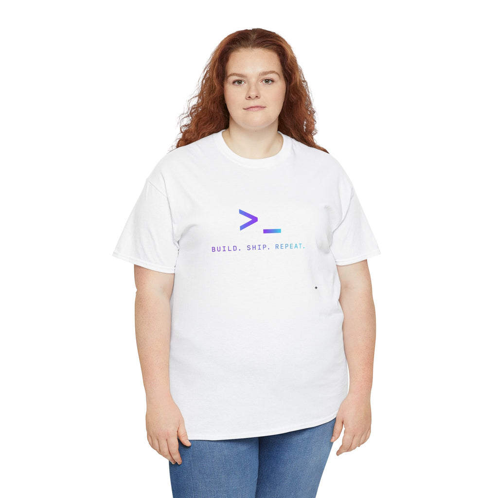 Developer Tee — “Build. Ship. Repeat.” / “Code Create Impact” White Tech T‑Shirt
