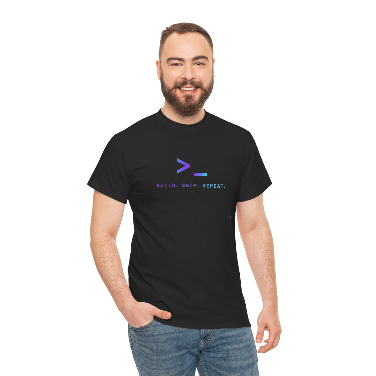 Developer Tee — “Build. Ship. Repeat.” / “Code Create Impact” White Tech T‑Shirt