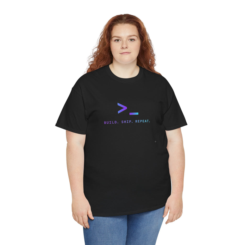 Developer Tee — “Build. Ship. Repeat.” / “Code Create Impact” White Tech T‑Shirt