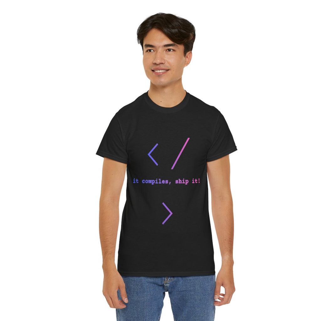 Coder Tee — "It compiles, ship it!" Minimalist Developer T‑Shirt